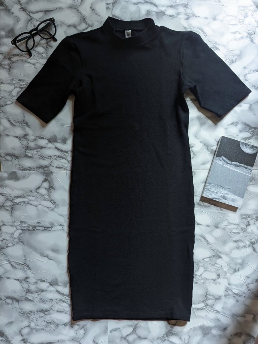 AMERICAN APPAREL - Ponte Mock Neck Short Sleeve Bodycon Midi Dress - Black - S